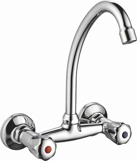 Brass Double Handle Wall Mounted Kitchen Faucet Mixer 