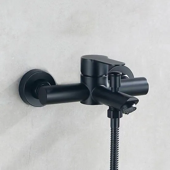 Shower Faucet Hot and Cold Bathroom Showerhead Bathtub Triple Hole Black Bathroom Faucet 