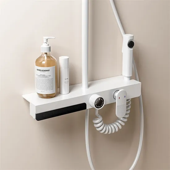 Modern Brass Wall Mounted 4 Function Square Head Shower System Set: Premium Quality Bathroom Fixture with Constant Temperature and PVD Surface 