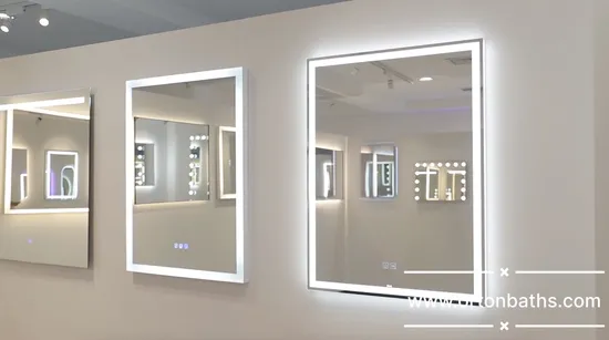 1 Ortonbath Wholesale Frameless Rectangle Bathroom LED Mirror with Lights LED Front Light Backlit Mirrors Vanity Mirror Dimmable Anti