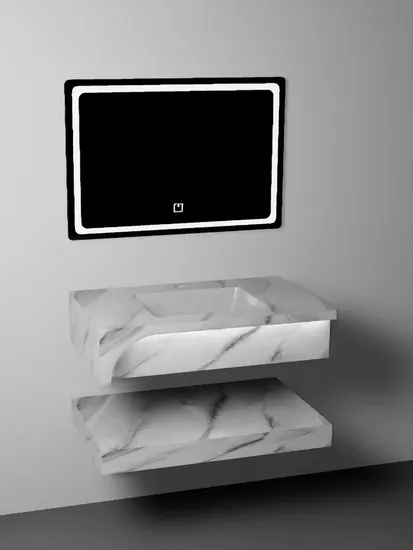 Hotel Double Sink Modern Slab Bathroom Vanity with Mirror 