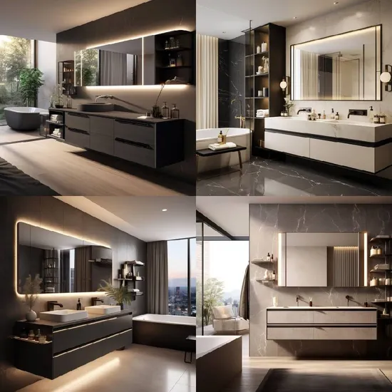New Design Bathroom Cabinets Rock Slate Basin with LED Mirror Side Cabinet 